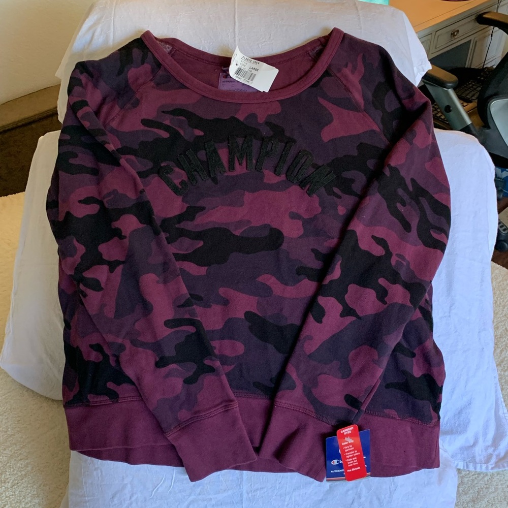 Champion Purple Camo Fleece Crew